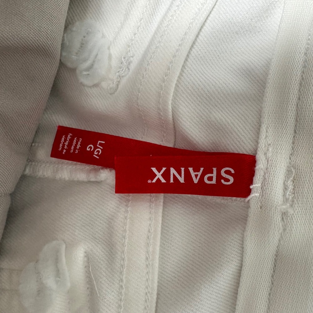 Spanx Stretch Twill Cropped Wide Leg Pants White Sz‎ L Vacation Resort Travel - Picture 6 of 9